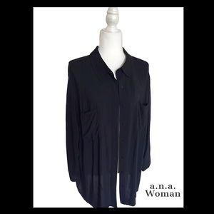 a.n.a. Woman Black Button-Down Shirt 3X